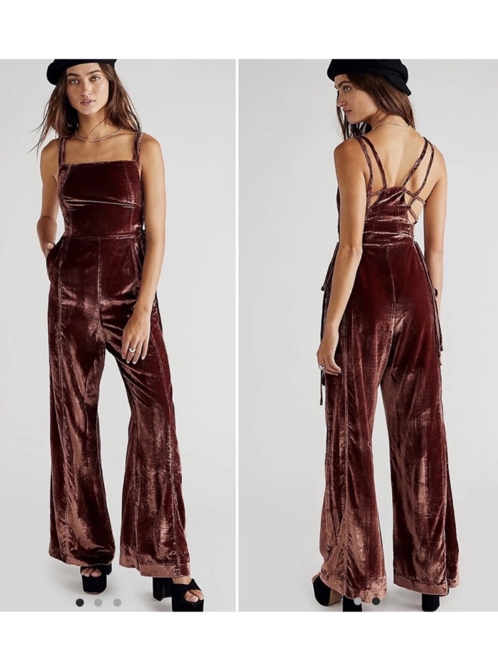 Free People 90's Forever Tie Side
Velvet Overalls Copper Brown Size Small